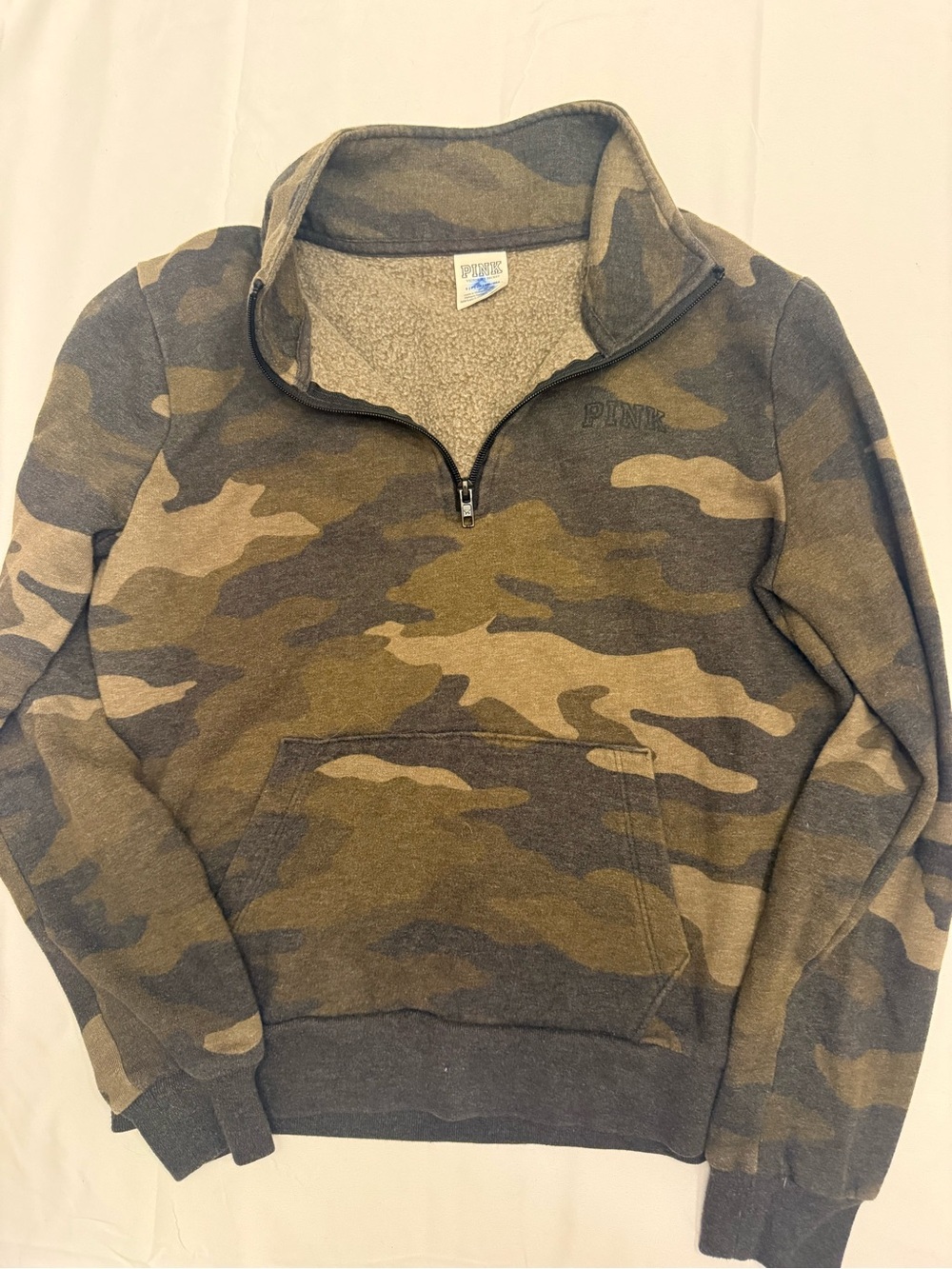 PINK Victoria's Secret Camo Quarter-Zip Sherpa Pullover - Olive & Brown